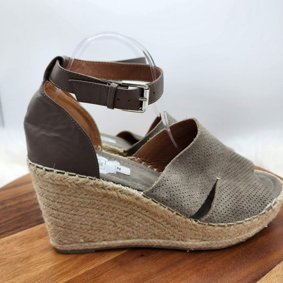 Steve Madden Wilkes Espadrille Wedge 11 Taupe Suede Leather Open Toe Ankle Strap - Picture 6 of 13